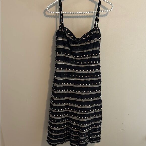 BCBGMAXAZRIA Womens Black Silk Polka Dot Layered Sleeveless Shift Dress Size 10 - Picture 1 of 8